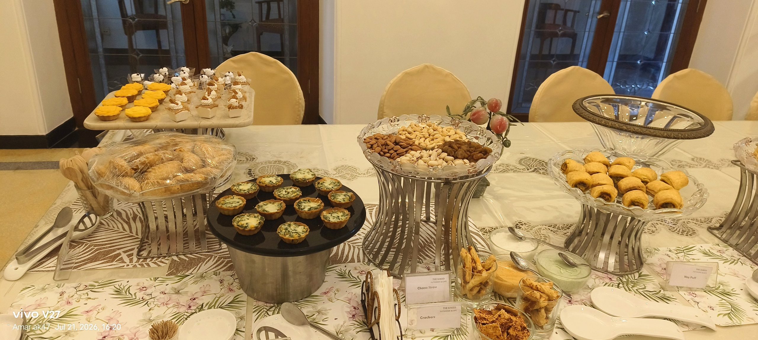 Sweet corner of the grazing table with baklava, mithai and pastries